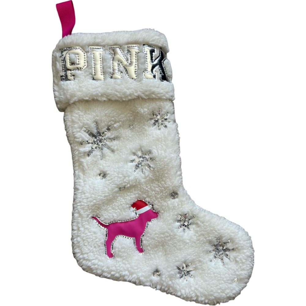 PINK Victoria's Secret White and Pink Holiday Stocking nwot